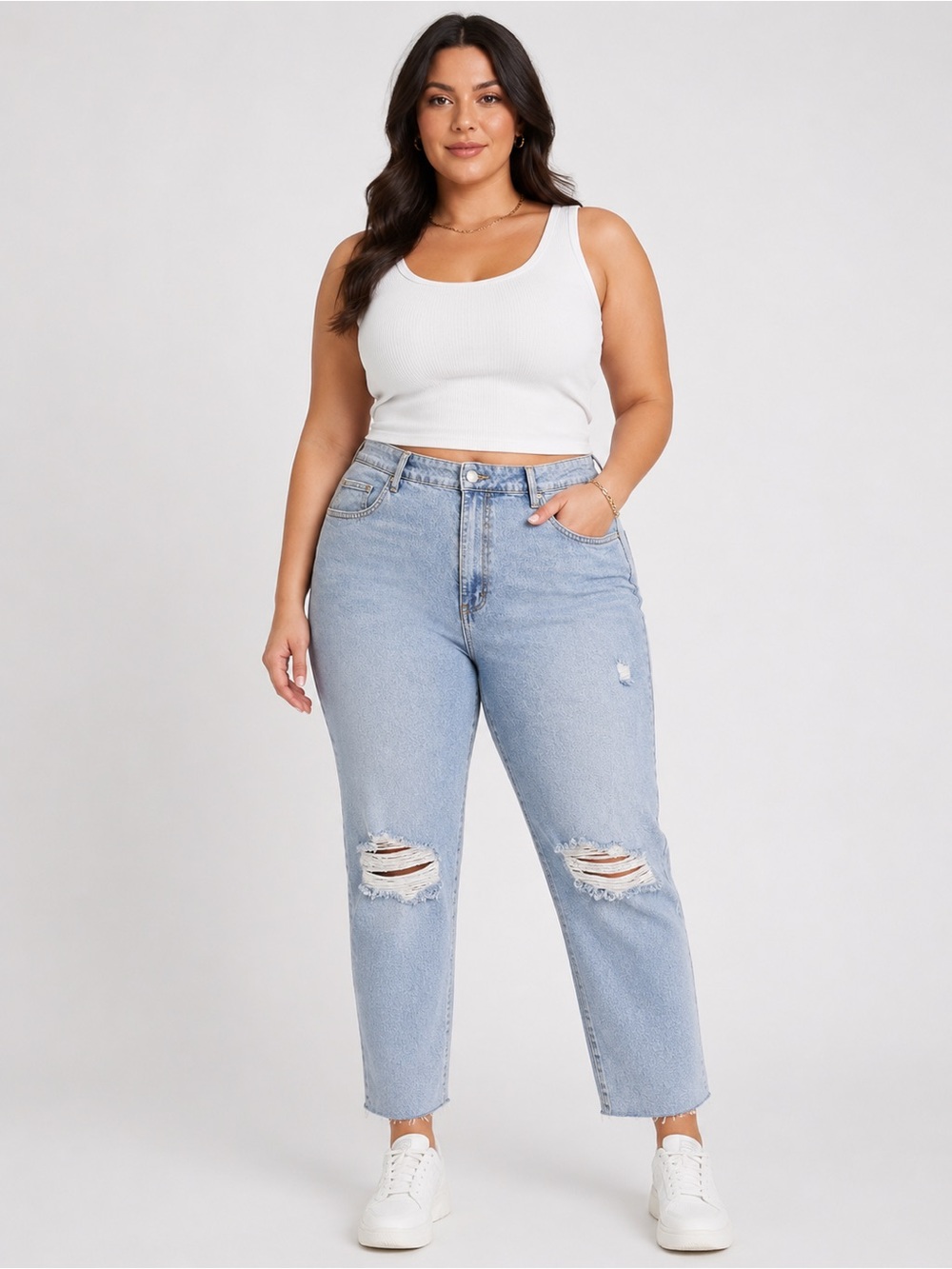 Cotton:On NWT 18 Plus High Rise Straight Jeans Cut Offs, Stretch, Distressed